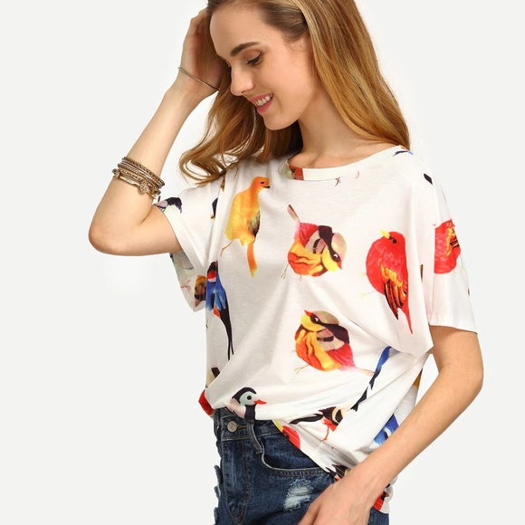 BIRD PRINT LOOSE T-SHIRT - Picture 2 of 4